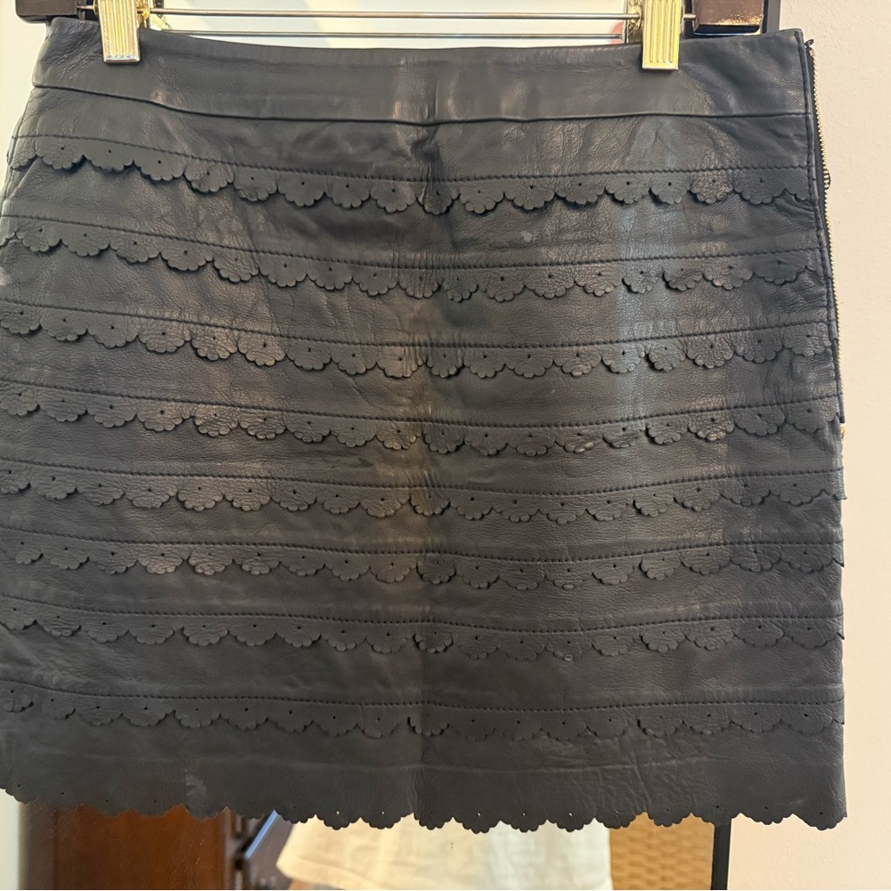 Leifsdottir Black Scalloped Leather Mini Skirt